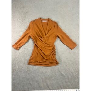 PERUVIAN CONNECTION Cyprus Faux Wrap Top Size Small Whiskey Orange